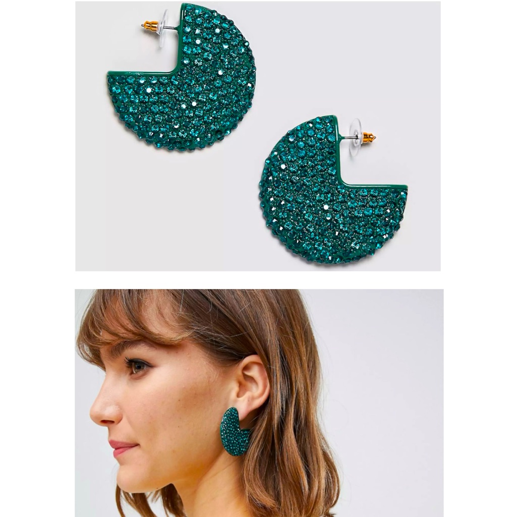 Emerald Green Rhinestone Disc Earrings
